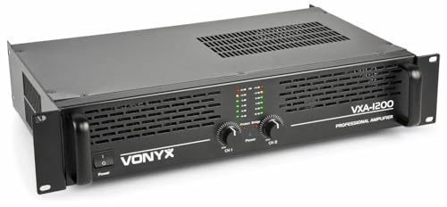 Vonyx VXA- 1200 - Amplificateur Professionnel, 2x 600 Watts, Connexion en Pont, Amplificateur Stéréo Haute Qualité, Idéal DJ et DJ Mobiles