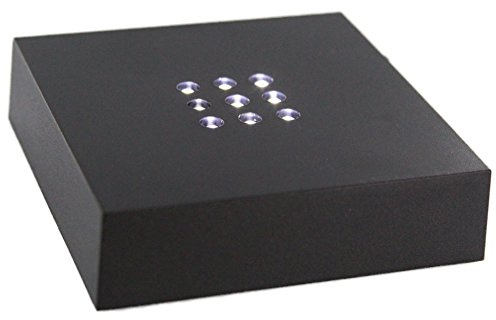 VIP-LASER LED LEUCHTSOCKEL | 9 weiße LED | Farbe Schwarz | Optimal um Ihren 2D und 3D Glaskristall oder Glasfoto in Szene zu setzen! Abmessungen: 76x76x20mm