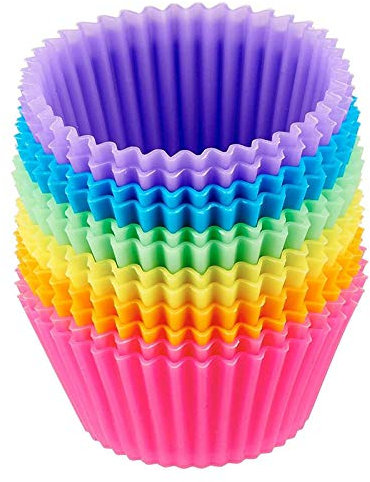 Moules à Muffin, LoveChef Moules en silicone (Lot de 12) Anti-Adhésif pour Muffins Cupcake, Brownies et etc -7cm Diamètres (Rose/Vert/Violet/Orange/Bleu/Rouge)