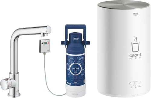 Grohe 30339001 Red Mono Küche - Standventil Küchenarmatur Kochend Heißes Wasser auf Knopfdruck, Boiler, M-Size, L-Auslauf, Chrom