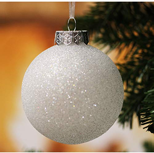 SLEETLY White Christmas Baubles for Farmhouse Tree Holiday Xmas Decorations, Large Shatterproof Plastic 80mm Glitter Snow Balls, Icicles and Snowflakes, Ornament Set of 28