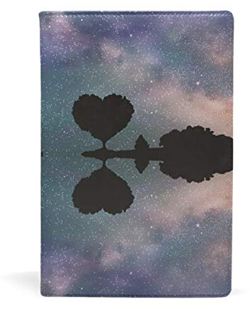 EZIOLY Buchumschlag mit Baum in Herzform unter Sternenhimmel, dehnbar, passend für die meisten Hardcover-Lehrbücher bis 22,9 x 14,5 cm, klebstofffreier Stoff für Schulbücher, Bücher, etc. Einfach anzubringen. Wash & Re-Use