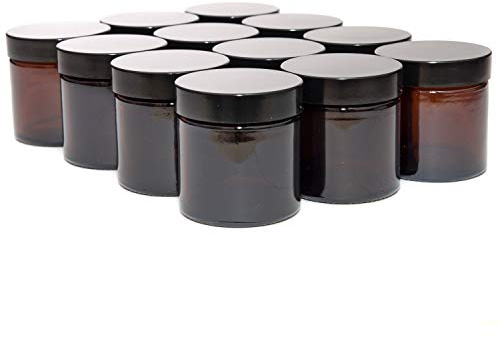 Aura 60ml Amber Glass Jars with Black Lids - Pack of 12