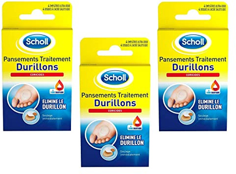 SCHOLL Lot de 3 Packs de 4 Pansements Coricides Durillons