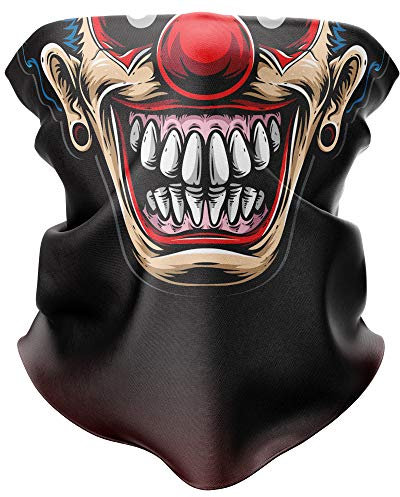 Balaclava Face Mask, Scary Clown Halloween Multifunctional Headwear Snood Scarf Neck Gaiter for men, Halloween Motorcyle Face Mask Protection Sun Dust Wind Proof Outdoor (Scary Clown)