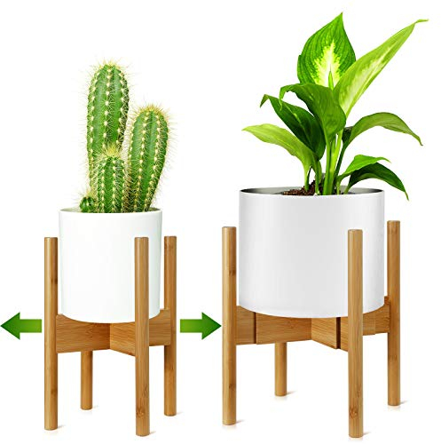 JIIKOOAI Plant Stand, Mid-Century Modern Flower Pot Stand, Wood Flower Pot Holder, Adjustable Bamboo Holder for Indoor Pots, Indoor Plant Holder, Fits Pot Size of 20 - 30 CM (Plant Pot NOT Included)