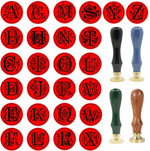 Buchstaben-Wachssiegelstempel-Set, Anbose Alphabet Initiale 26 Buchstaben A-Z, Retro-Siegelwachs-Siegelstempel-Set mit 4 farbigen Holzgriffen für Buchstaben-Wachssiegelstempel