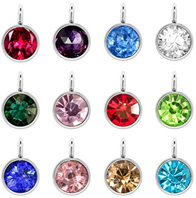 Juland 24 Stück Kristall Geburtsstein Anhänger Gemischte Runde Charms Schmuck Hängen Strass Schmuck Edelstein Baumeln Perlen für Armbänder Halsketten Ohrring Machen DIY Handwerk 12 Farben 6mm