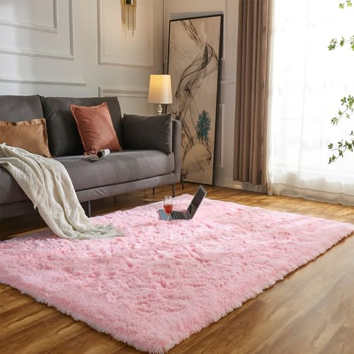 Evitany Hochflor Teppich Schlafzimmer,Flauschig Waschbarer rutschfeste Teppich Wohnzimmer,Super Weicher Bettvorleger für Kinderzimmer Mädchen