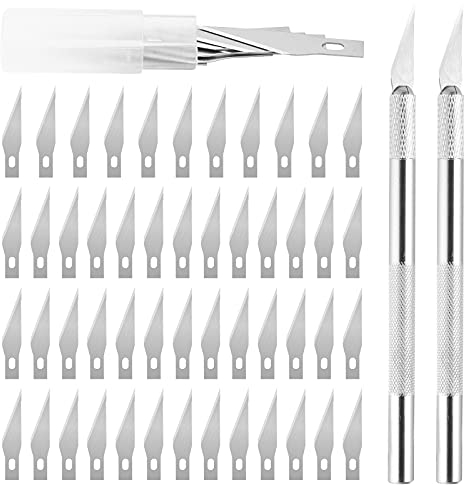 LISOPO Bastelmesser Cuttermesser Skalpell Set Precision Carving Craft Messer Set Schnitzmesser mit 2stk Griffen und 52stk Ersatzklingen für DIY Cutting Gravur und Herstellung von Kunstwerken