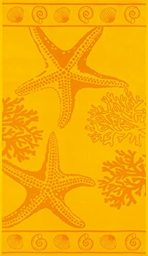 Delindo Lifestyle® - Telo mare Tropical in spugna, motivo: stella marina, colore: giallo, 100% cotone, dimensioni 100 x 180 cm