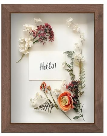 FrameWorks 8.5” x 11” Dark Oak Wooden Shadow Box Frame – Soft Felt Back, Tempered Glass, and Included Elegant White Ball Push Pins,8.5inchx11inch