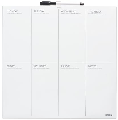 DESQ® Wochenplanner 35 x 35 cm - Kalender-Layout, Rahmenlos, Whiteboardmarker, Magnethaftend, Trocken abwischbar, Deutsch