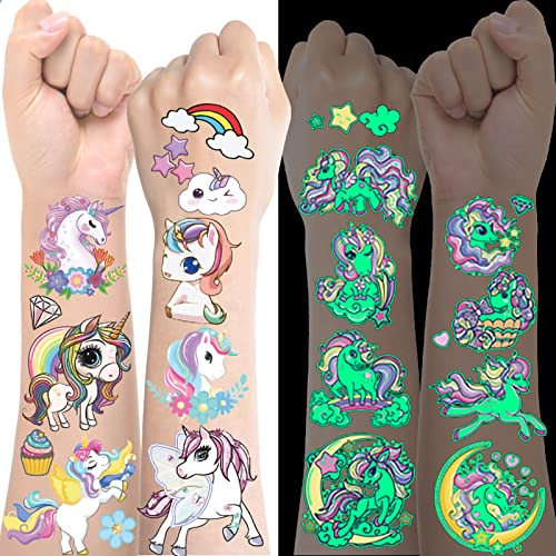 Einhorn Tattoo Kinder Glitzer, 150+ Hautfreundlich Leucht Kindertattoos, Spielzeug Geschenke Mädchen ab 4 5 6 7 8 9 Jahre, Adventskalender Füllung 2025, Nikolaus Wichtel Geschenke, Wichtelgeschenk