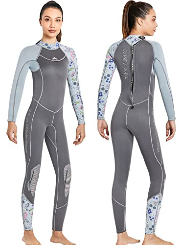 PROTAURI 3 mm Neoprenanzug Damen, Neopren Rückenreißverschluss, Kompletter Tauchanzug, Grau