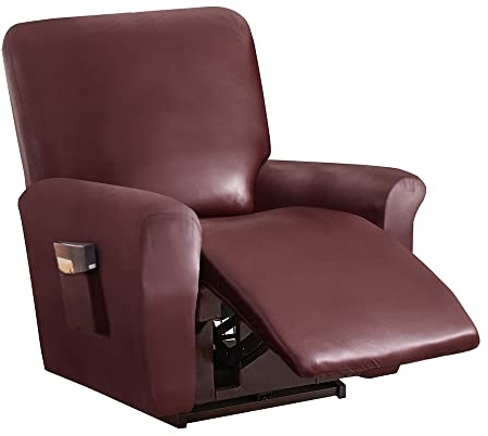 Highdi Stretchhusse für Relaxsessel Komplett Sesselschoner, Stretch Relaxsessel Bezüge 1 Stück - Einfarbig PU-Ledergewebe Elastisch Sesselbezug für Fernsehsessel Liege Sessel (Burgunderrot)