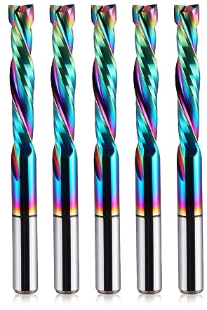 EU_HOZLY DLC-Beschichtung, UP-Down-Schnitt, 2 Flöten, Spiralkarbid-Fräswerkzeug, CNC-Fräser, Kompression, Holzschaftfräser, 4 mm Schaft, 4 mm Schneiddurchmesser, 22 mm CEL, 5 Stück