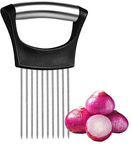 Soporte para rebanadora de cebolla Asistente de rebanada de alimentos Cortador de cebolla Tenedor de rebanada de alimentos Ayudante de rebanada de verduras Herramienta de picado para patata zanahoria