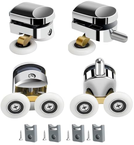 Cokritsm 25mm Roulettes Doubles pour Porte de Douche, 4pcs Rouleau de Porte de Douche Dans Portes de Douche, Roulette Porte Coulissante Douche pour Trou de Verre de 4-6mm