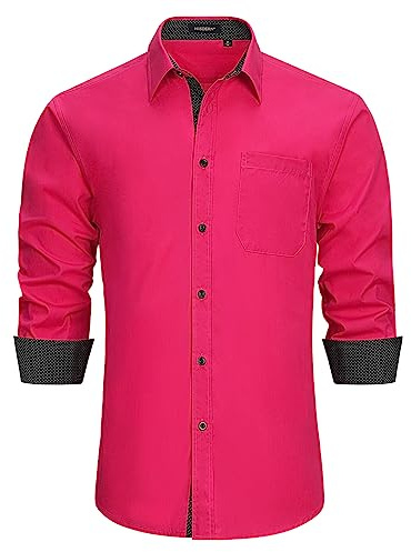 HISDERN Chemise Formelle pour Hommes décontractée à Manches Longues Chemises habillées Classiques boutonnées