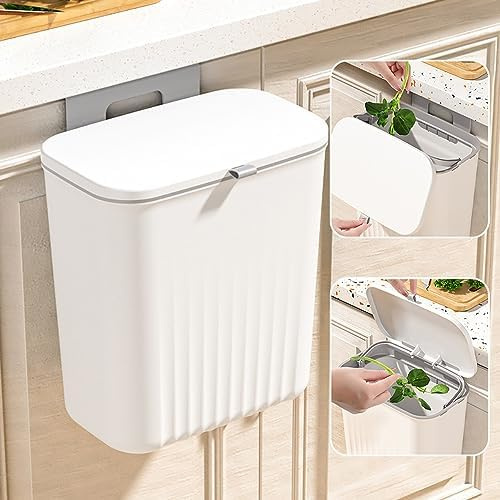 Accmuzzy Komposteimer für Küche,Küchenabfalleimer,9L Mülleimer,Hängender Mülleimer Küche mit Deckel für Badezimmer/Schlafzimmer,Mülleimer Wohnwagen