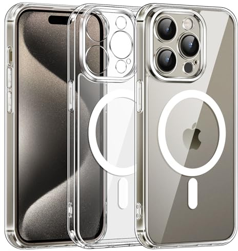 iVoler Cover Magnetica Compatible per iPhone 15 Pro 6,1 Pollici con 2 Pellicole Vetro Temperato Compatibile con MagSafe, Custodia Traslucida Opaca Posteriore Sottile Antiurto (Trasparente)