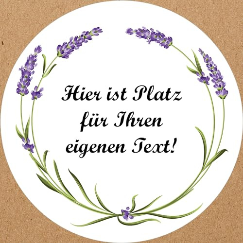 INDIGOS UG - Aufkleber selbst gestalten Blumenmuster - bunt - Lavendel 3 - Wunschtext - 54 Stück - 30mm - personalisierte Geschenke - Etiketten selbstklebend - Dekoration Verpackung von Geschenken