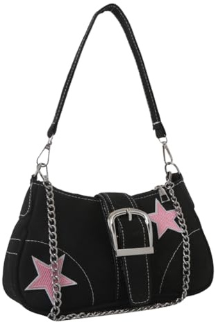JUCHRZEY Umhängetasche mit Stern-Kette, Y2k-Damen-Halbmond-Tasche, lässige Canvas-Einkaufstasche, vielseitige Umhängetasche, Achseltasche, tägliche Dating-Geldbörsen