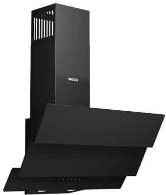 Wiggo Köksfläkt 60 cm – huvudfri design av äkta glas, konvektion/frånluft, 300 m³/h, LED-pekskärm, 3 hastigheter, inklusive fettfilter och 2 kolfilter, glasfront (svart – 3 glas)