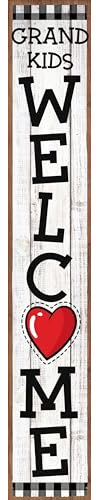 Willkommensschild für Enkelkinder, lustiges Schild für Großeltern, Türschild für Großeltern, 20,3 x 122,9 cm, Veranda-Dekorationen, vertikal, Holz, für den Außenbereich, stehend, Veranda