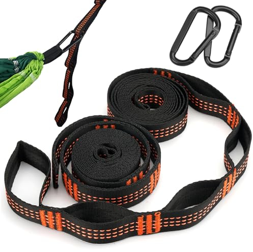 2er Pack Hängematte Befestigung, 2 m x 2,5 cm Seil für Hängematte,Hängematten Aufhängung mit 2 Schwerlast Karabiner,Hängematten Befestigung Gurte mit 6 Schlaufen,Schaukel Befestigung für Camping