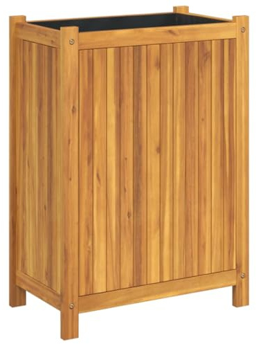 vidaXL Jardinera con Forro, Maceta para Flores Plantas, Macetero de Hierbas, Decoración para Jardín Patio Balcón Terraza, Madera Maciza de Acacia