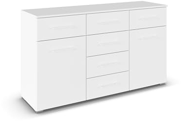 Rauch Möbel Prandon Kommode, Kombikommode, Kommode mit Stauraum, Kommodenschrank, Aufbewahrungsschrank, Kommode weiß, 2-türig, 6 Schubkästen, Farbe Alpinweiß, Stangengriff, 140x81x42cm