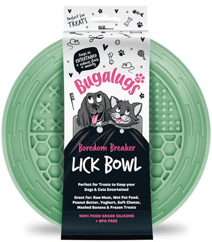 Bugalugs Dog Mat Bowl 100% Food Grade Cat Food Mat & Licky Mats For Dogs - Lick Mat Bowl Reduce Stress & Anxiety Single (Green)