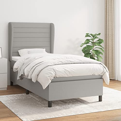 OHOOWOO Boxspringbett mit Matratze Hellgrau 90x200 cm Stoff,Exzellentes Boxspringbett für erholsamen Schlaf – Höhenverstellbares Kopfteil und Taschenfederkernmatratze