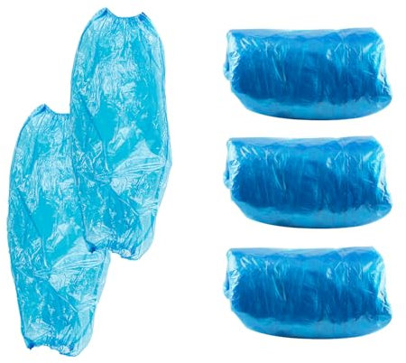 Tabanzhe Arm Sleeves Covers-100PCS Disposable Plastic Oversleeves Waterproof Arm Protection Sleeves with Elastic Ends Long Arm Protectors for Home Cleaning Painting Food Processing,Blue