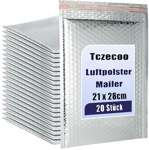 Tczecoo 20 Stück Luftpolstertaschen Selbstklebend, Metallische Luftpolsterumschläge