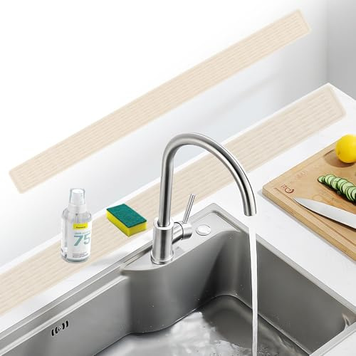 JAONLD Silicone Sink Faucet Mat Narrow Kitchen Sink Splash Guard Draining Mat Around Tap Extended Drainer mat Sink Protector Mat for Kitchen, Bathroom, Living Room (Beige) (Beige)