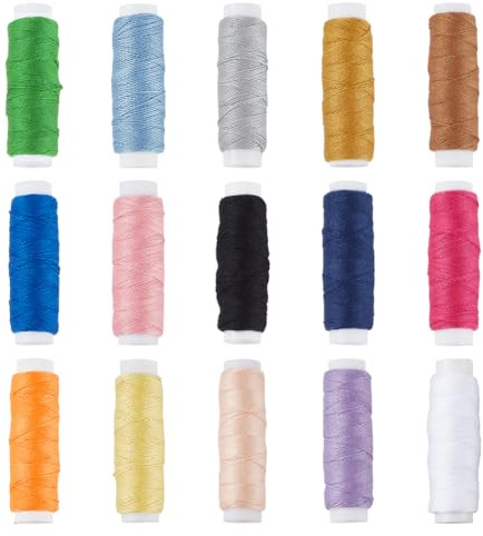 OLYCRAFT 15 colori Filo Da Ricamo In Poliestere per Denim 750 m Filo Da Cucito per Denim Resistente Fili per Jeans con Scatola di carta bianca per Trapuntatura Denims Tagliacuci Cucito