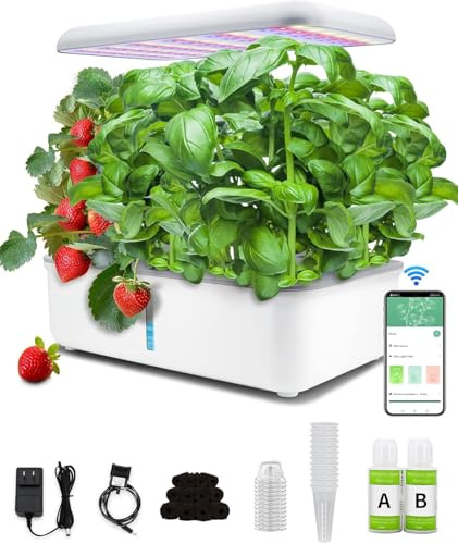 Sistema di coltivazione idroponica da giardino interno, sistema di giardinaggio interno con 14 cialde, WiFi per giardino di erbe aromatiche, kit da giardino con luce a LED, altezza regolabile fino a