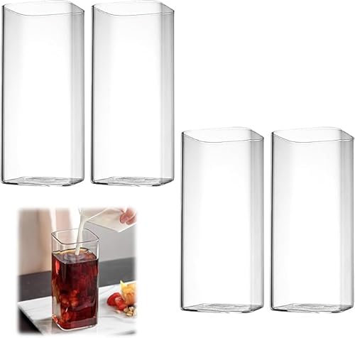 CLZEPHYR Lot de 4 verres à eau transparents de 400 ml - Verres à eau carrés - Verres à long drink élégants pour eau, jus, bière, cocktails, boissons, fêtes, design moderne