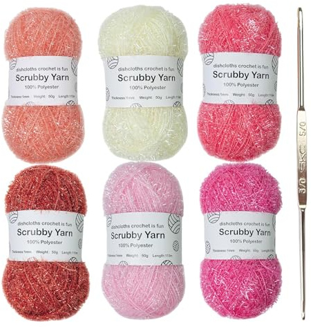 50g Scrubby Yarn for Crocheting, 6 Pieces Assorted Colors 1mm Polyester Scrubby Yarn for Crocheting Dishcloths Washcloths Crochet and Knitting Project