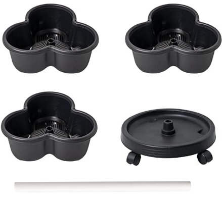 Maceta Para Fresas De 3 Niveles, Maceta Apilable con Ruedas Móviles, Torre Jardín, Macetas Exterior, Maceteros Decorativos Interior, Macetas Móvil De Pétalos con Bandeja Y Tubo Fijo, Color Negro