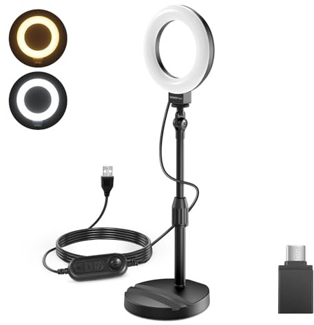 NEEWER BASICS 5/13cm Desk Ring Light with Stand, Phone Holder Base, 10W LED Selfie Light Compatible with iPhone for Video Recording Laptop Webcam Zoom Video Conference Lighting Makeup, Black BR60
