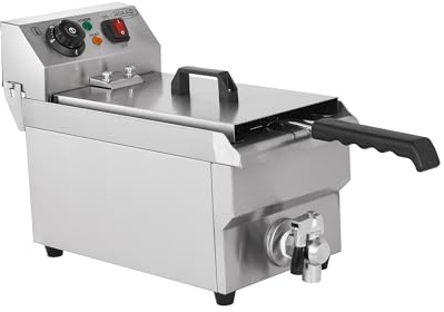 Hakka Friteuses électriques Professionnelles, Grande Capacité 6 L, en Acier Iinoxydable, Avec égouttoir, Panier et Couvercle, Cuve Simple(220V, 2000W)