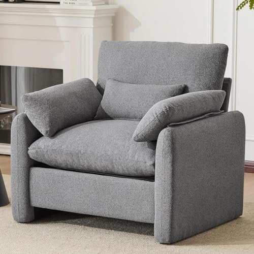 Ckaff Extragroß Ohrensessel Sessel Wohnzimmer, 93.5cm Polstersessel Fernsehsessel Einzelsofa mit Abnehmbares Armlehne & Wurfkissen, Einzelsofa Lesesessel für Wohnzimmer Schlafzimmer, Dunkelgrau