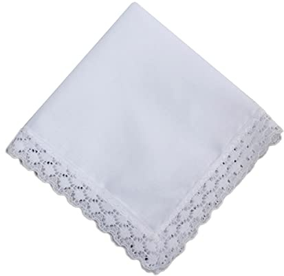 Haiki Fazzoletto in cotone leggero bianco con bordo in pizzo lavabile fazzoletto da taschino per adulti festa di nozze