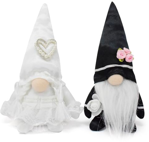 Vytina 2 Pcs Little Wedding Gnomes Plush Ornaments Handmade Romantic Engagement Newlywed Wedding Gnome Couple Gift Married Groom Bride Figurine for Home Wedding Party Decor