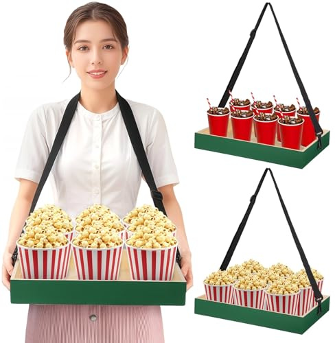 yeesport 2 Pcs Wooden Snack Trays with Adjustable Straps, Handheld Serving Trays for Popcorn and Drinks, Vintage Beverage Holders for St. Patrick’s Day Party, Green Festival Decor