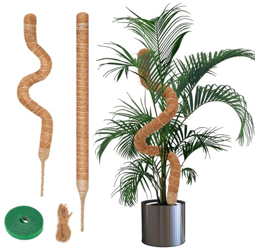 Yeecka Tuteur Plante Grimpante, 2x60cm Grimpante Coco Fibre Support Fait Main, Tuteur Plante Pliable avec Corde de Jute et Fermeture Autoagrippante, pour Plantes Grimpantes Qui Poussent vers Le Haut